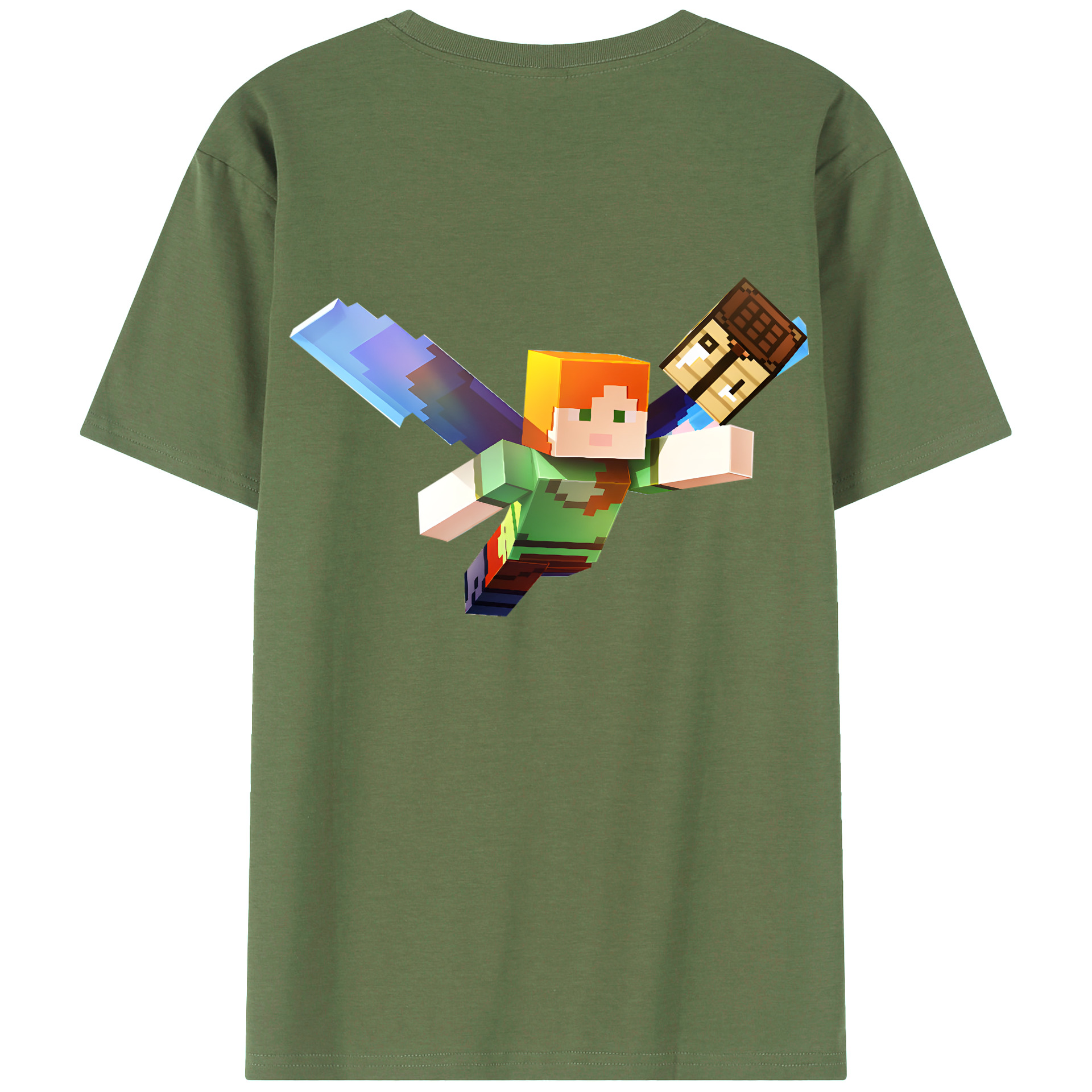 （画像用） マインクラフト ブロックの世界 Minecraft MC Block world 綿100％ メンズ半袖Tシャツ（バックプリント） 通気性